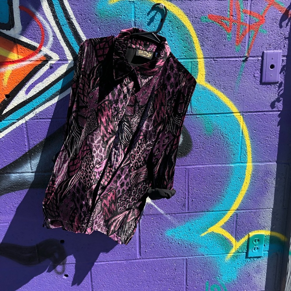 Purple reign multiprint button up